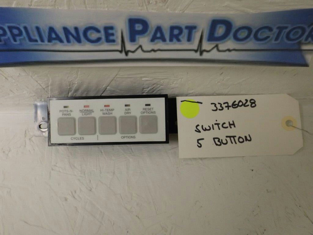 WHIRLPOOL DISHWASHER 3376028 SWITCH, 5 BUTTON USED WHIRLPOOL DISHWASHER 3376028 SWITCH, 5 BUTTON USED